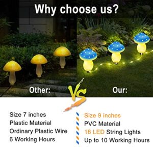 Solar Garden Lights, 3 Pack Mini Mushroom Solar Lights with 18 LEDs, 8 Modes Solar String Lights Outdoor Waterproof Cute Blue Mushroom Decoration Landscape Lights for Yard, Lawn, Patio, Flowerpot