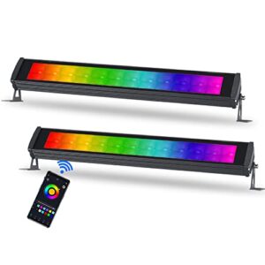 yaaasi led wash light bar, wall washer dj light bar with app control, double row 72w rgbcw outdoor led flood light waterproof stage light bar for garden landscape church wedding lighting 2 pack