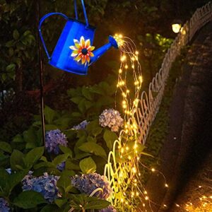 solar waterfall garden decor lights,60 led running water flashing，waterproof solar watering can lights, yard decor for outside for porch lawn backyard landscape pathway patio gifts (chrysanthemum)