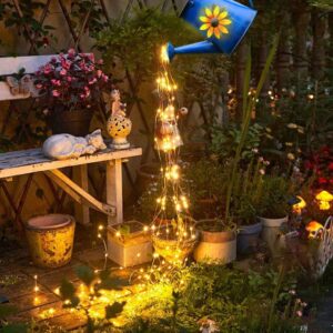 Solar Waterfall Garden Decor Lights,60 LED Running Water Flashing，Waterproof Solar Watering can Lights, Yard Decor for Outside for Porch Lawn Backyard Landscape Pathway Patio Gifts (Chrysanthemum)