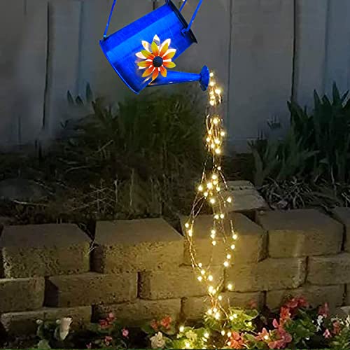 Solar Waterfall Garden Decor Lights,60 LED Running Water Flashing，Waterproof Solar Watering can Lights, Yard Decor for Outside for Porch Lawn Backyard Landscape Pathway Patio Gifts (Chrysanthemum)