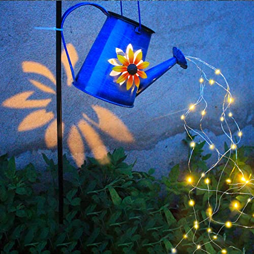 Solar Waterfall Garden Decor Lights,60 LED Running Water Flashing，Waterproof Solar Watering can Lights, Yard Decor for Outside for Porch Lawn Backyard Landscape Pathway Patio Gifts (Chrysanthemum)