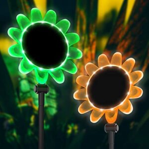solar lights outdoor decorative, uppallant 2-pack solar sunflower garden lights with 10 colors & 4 modes changing, ip68 waterproof led remote solar flower lights for garden, lake, yard, pathway, lawn