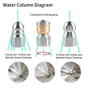 Sooprinse High Pressure Washer Sewer Jetter Kit , Button Nozzle and Rotating Sewer Jetting Nozzle, Pressure Washer Sewer Washer Kit, 50FT Drain Cleaning Hose, 3000 PSI