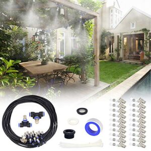 yuyo misting system, misters for outside patio, 59ft misting line +19 brass mist nozzles + 3/4″ brass adapter outdoor misters system for patio greenhouse garden gazebo poolside umbrella trampoline