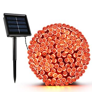 ibaycon solar christmas lights outdoor, 200 led 72ft orange solar lights, 8 modes waterproof christmas solar string lights for halloween garden, patio, fence(orange)