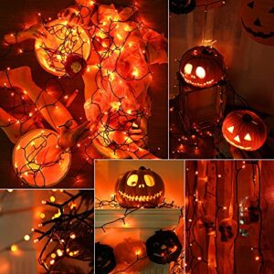 iBaycon Solar Christmas Lights Outdoor, 200 LED 72ft Orange Solar Lights, 8 Modes Waterproof Christmas Solar String Lights for Halloween Garden, Patio, Fence(Orange)