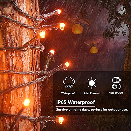 iBaycon Solar Christmas Lights Outdoor, 200 LED 72ft Orange Solar Lights, 8 Modes Waterproof Christmas Solar String Lights for Halloween Garden, Patio, Fence(Orange)