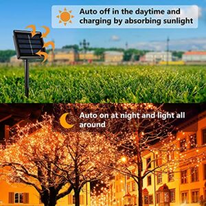 iBaycon Solar Christmas Lights Outdoor, 200 LED 72ft Orange Solar Lights, 8 Modes Waterproof Christmas Solar String Lights for Halloween Garden, Patio, Fence(Orange)