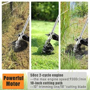 58CC Gas String Trimmer 2-Cycle Gas Brush Cutter Straight Shaft 4 in 1 Cordless Grass Edger Weed Wacker Gasoline Powered Weed Eater with 4 Detachable Heads for Lawn and Garden Care-Orange