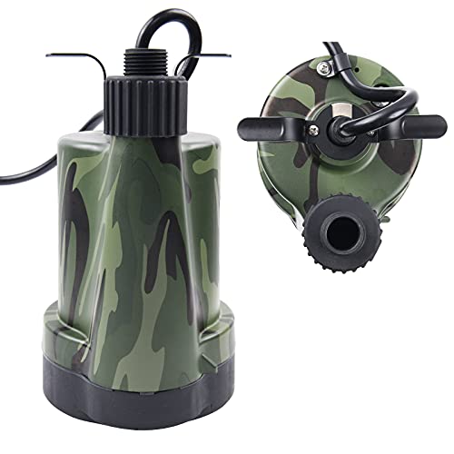 TIGEROAR 12V DC Submersible Water Pump 1500 GPH Thermoplastic Water Transfer Pump with 20 ft. Cord and 3/4 in. Garden Hose Adapter for Utility Pump Camouflage Color
