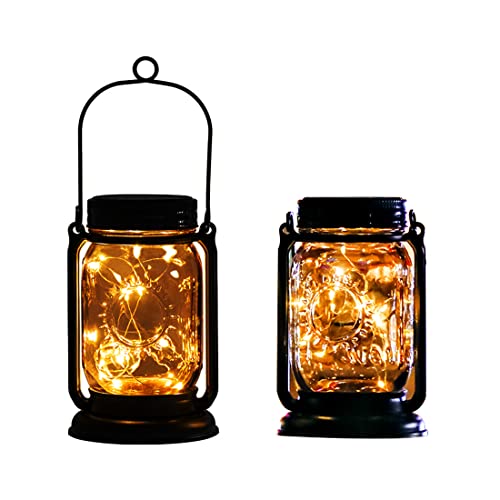 Hanging Solar Lights Outdoor - 2 Pack Solar Powered Waterproof Landscape Christmas Lanterns with Retro Design for Patio, Yard, Garden and Pathway Decoration (Warm Light)