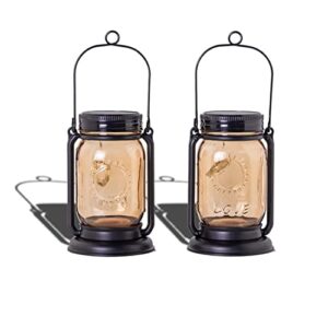 Hanging Solar Lights Outdoor - 2 Pack Solar Powered Waterproof Landscape Christmas Lanterns with Retro Design for Patio, Yard, Garden and Pathway Decoration (Warm Light)