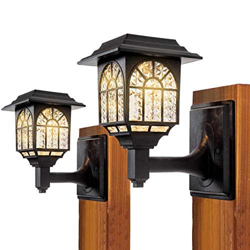 LeiDrail Solar Fence Lights, 2 Pack Solar Lights Outdoor Waterproof Lantern Warm White LED Wall Deck Post Landscape Lighting for Garden Yard Patio Front Door