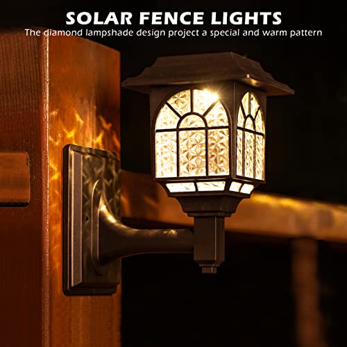 LeiDrail Solar Fence Lights, 2 Pack Solar Lights Outdoor Waterproof Lantern Warm White LED Wall Deck Post Landscape Lighting for Garden Yard Patio Front Door