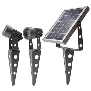 mini 50x twin solar spotlight (cool white led) outdoor waterproof dimmable dusk to dawn for garden landscape pathway car porch entrance lighting uplight downlight, grey finish