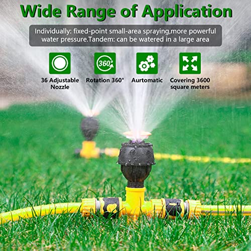 Eiqer 360° Rotation Auto Irrigation System, Multifunction-Adjustable Sprinklers, Large Area Coverage Garden Sprinkler for Lawn Sprinkler, Plant Irrigation Sprinkler System（NOT Have Hose Connector）