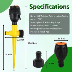 Eiqer 360° Rotation Auto Irrigation System, Multifunction-Adjustable Sprinklers, Large Area Coverage Garden Sprinkler for Lawn Sprinkler, Plant Irrigation Sprinkler System（NOT Have Hose Connector）