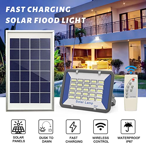 LMluluda Solar Flood Lights Outdoor, 3700LM 6500K Dusk to Dawn Solar Flood Lights with Remote Control, IP67 Waterproof Solar Powered Security Lights for Yard, Garden, Shed, Barn, Garage