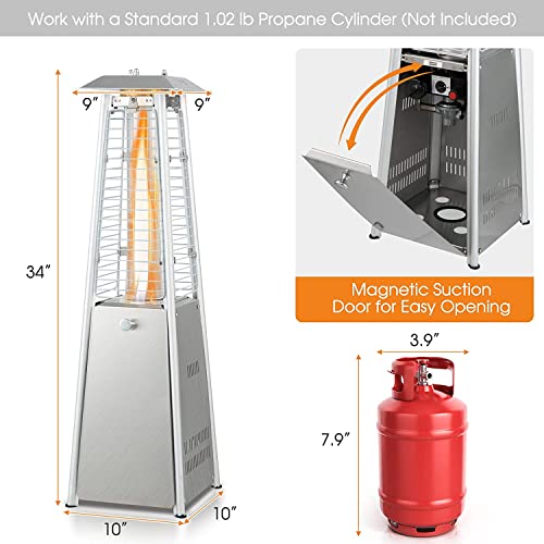 GLOBALWAY Patio Outdoor Heaters, 9500 BUT Pyramid Propane Patio Heater, 35" Tall Glass Tube Flame Heater for Party, Backyard, Garden, Decoration