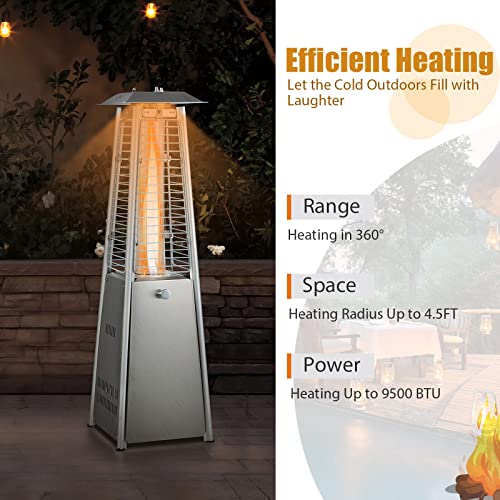 GLOBALWAY Patio Outdoor Heaters, 9500 BUT Pyramid Propane Patio Heater, 35" Tall Glass Tube Flame Heater for Party, Backyard, Garden, Decoration