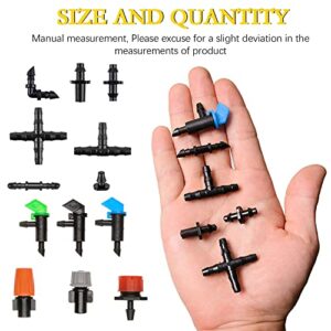 204Pcs Barbed Connectors Irrigation Fittings Kit,Drip Irrigation Barbed Connectors 1/4''Tubing Fittings Kit for Flower Pot Garden Lawn(Straight Barbs,Single Barbs,Tees,Elbows,End Plug,4-Way Coupling)