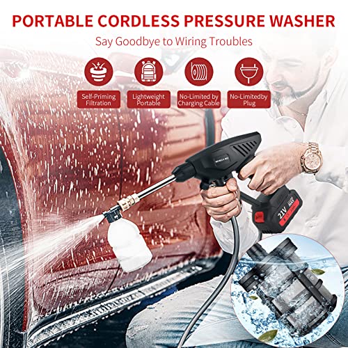 Portable Cordless Power Washer，Mini Cordless Pressure Washer Gun 21v Lithium Battery 160w Power 100bar Portable Car Washer/Garden/Outdoor Cleaning/Extension Bar