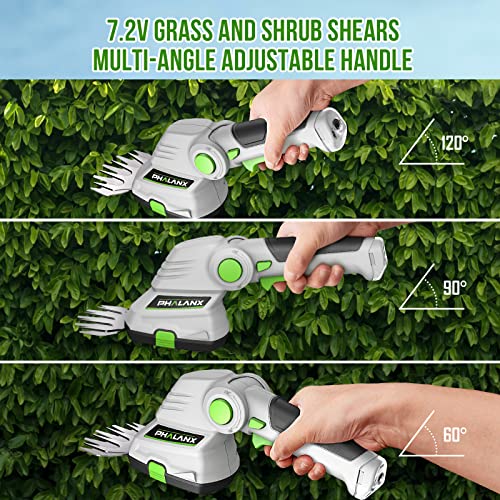 Cordless Grass Shears 2-in-1 Handheld Hedge Trimmer,7.2V Electric Grass Trimmer Turnable Handle, Rechargeable Lithium-Ion Battery and Charger Included for Lawn/Garden