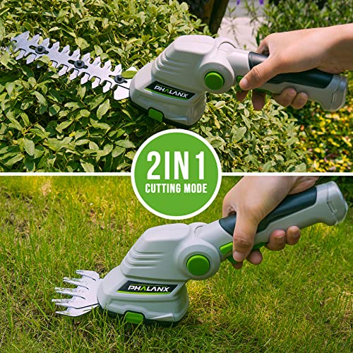 Cordless Grass Shears 2-in-1 Handheld Hedge Trimmer,7.2V Electric Grass Trimmer Turnable Handle, Rechargeable Lithium-Ion Battery and Charger Included for Lawn/Garden