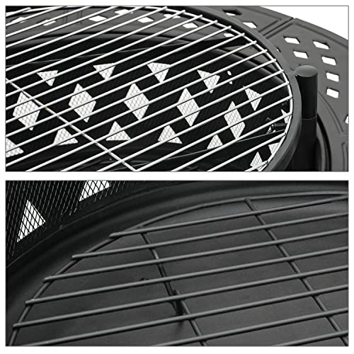 MoNiBloom 38" Wood Burning Fire Pit Metal Backyard Patio Round Table Outdoor Heating and Cooking Grill Rack Grate for Garden Picnic Camping Bonfire, Black