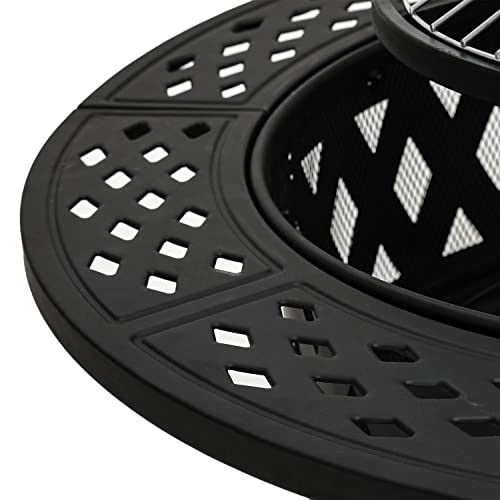MoNiBloom 38" Wood Burning Fire Pit Metal Backyard Patio Round Table Outdoor Heating and Cooking Grill Rack Grate for Garden Picnic Camping Bonfire, Black