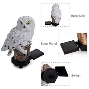 ASFSKY Solar Owl Garden Decorations LED Owl Hanging Ring Statue Retro Metal Waterproof for Outdoor Decorative Owl Ornament Owl Gifts for Owl Lovers (White)