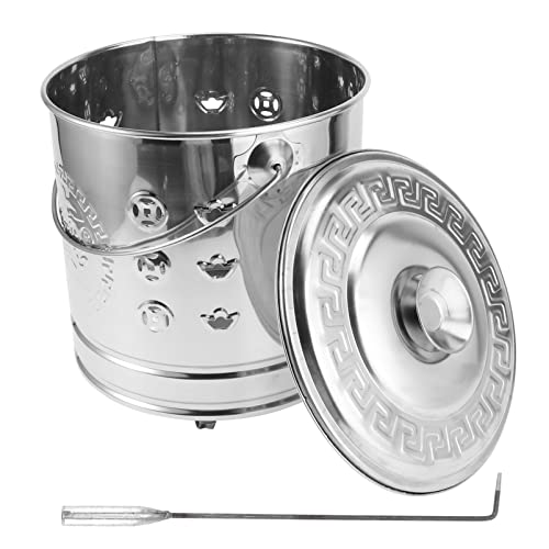 Housoutil 1PC Stainless Steel Paper Burn Barrel with Hook, Burn Barrel Incinerator Cage Can with Lid, Joss Paper Money Incinerator Can for Garden Paper Leaf Trash Backyard Bonfire 9.43X7.86inch.