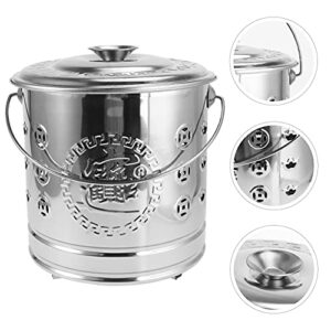 Housoutil 1PC Stainless Steel Paper Burn Barrel with Hook, Burn Barrel Incinerator Cage Can with Lid, Joss Paper Money Incinerator Can for Garden Paper Leaf Trash Backyard Bonfire 9.43X7.86inch.