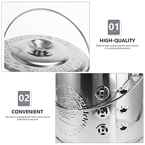 Housoutil 1PC Stainless Steel Paper Burn Barrel with Hook, Burn Barrel Incinerator Cage Can with Lid, Joss Paper Money Incinerator Can for Garden Paper Leaf Trash Backyard Bonfire 9.43X7.86inch.