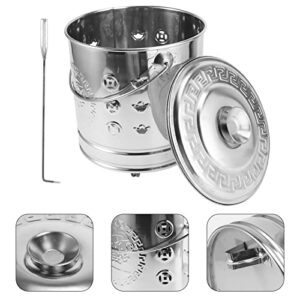 Housoutil 1PC Stainless Steel Paper Burn Barrel with Hook, Burn Barrel Incinerator Cage Can with Lid, Joss Paper Money Incinerator Can for Garden Paper Leaf Trash Backyard Bonfire 9.43X7.86inch.