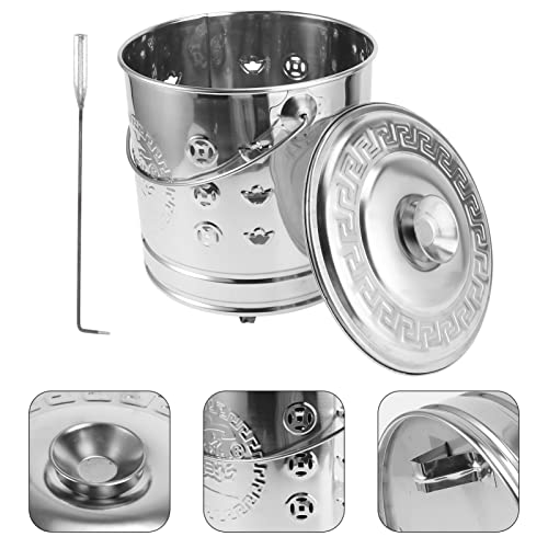 Housoutil 1PC Stainless Steel Paper Burn Barrel with Hook, Burn Barrel Incinerator Cage Can with Lid, Joss Paper Money Incinerator Can for Garden Paper Leaf Trash Backyard Bonfire 9.43X7.86inch.