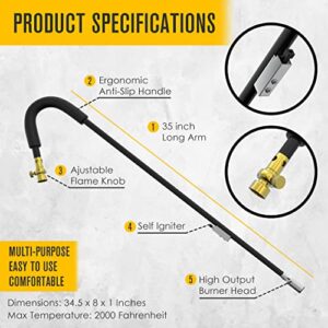 Houseables Weed Torches, Propane Burner Torch, Flame Weeder Cane, 20,000 BTU, 34 Inch, Black, Wand, Self Igniting, Weeds Killer Kit, Push Button Starter, Butane, For Outdoor Lawn Yard and Garden