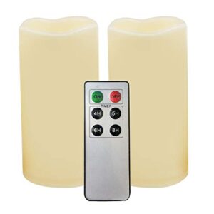 2 pcs waterproof outdoor battery operated flameless led pillar candles with remote flickering plastic electric decorative light for lantern party wedding decoration garden patio home decor 3×6 inches