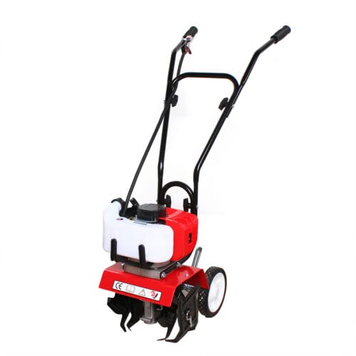 Mini Tiller Cultivator 52cc 2-Stroke Rototiller Garden Tiller Mini Cultivator with Wheels Soil Cultivator 1.9KW for Garden Lawn Digging Soil Cultivation