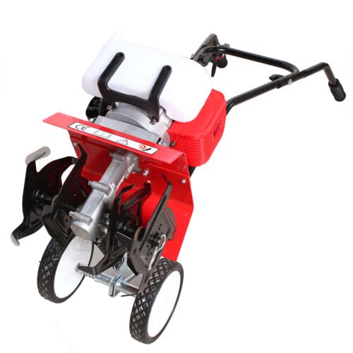 Mini Tiller Cultivator 52cc 2-Stroke Rototiller Garden Tiller Mini Cultivator with Wheels Soil Cultivator 1.9KW for Garden Lawn Digging Soil Cultivation