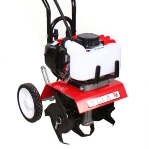 Mini Tiller Cultivator 52cc 2-Stroke Rototiller Garden Tiller Mini Cultivator with Wheels Soil Cultivator 1.9KW for Garden Lawn Digging Soil Cultivation