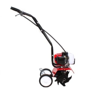 Mini Tiller Cultivator 52cc 2-Stroke Rototiller Garden Tiller Mini Cultivator with Wheels Soil Cultivator 1.9KW for Garden Lawn Digging Soil Cultivation