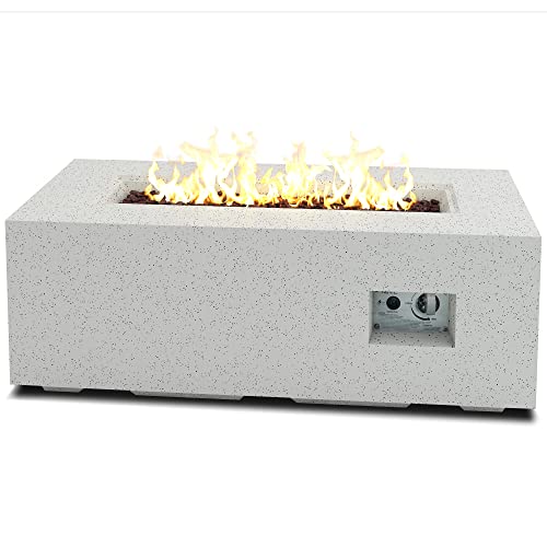 Kante 42 Inches Outdoor Propane Fire Pit Table, Rectangular Concrete Smokeless Gas Fire Pit Table for Patio Garden, 50,000 BTU Stainless Steel Burner, Waterproof Cover, Light Gray