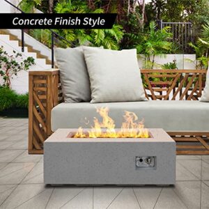 Kante 42 Inches Outdoor Propane Fire Pit Table, Rectangular Concrete Smokeless Gas Fire Pit Table for Patio Garden, 50,000 BTU Stainless Steel Burner, Waterproof Cover, Light Gray