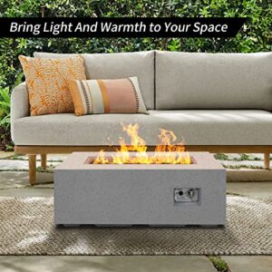 Kante 42 Inches Outdoor Propane Fire Pit Table, Rectangular Concrete Smokeless Gas Fire Pit Table for Patio Garden, 50,000 BTU Stainless Steel Burner, Waterproof Cover, Light Gray