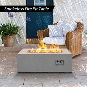 Kante 42 Inches Outdoor Propane Fire Pit Table, Rectangular Concrete Smokeless Gas Fire Pit Table for Patio Garden, 50,000 BTU Stainless Steel Burner, Waterproof Cover, Light Gray