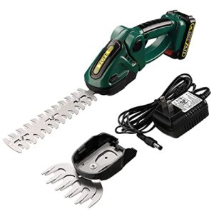2-in-1cordless grass shears, 21v handheld electric mini hedge trimmer cordless, 2000rpm grass trimmer hedge cutter clippers with 1.5ah rechargeable battery & charger included for patio lawn garden