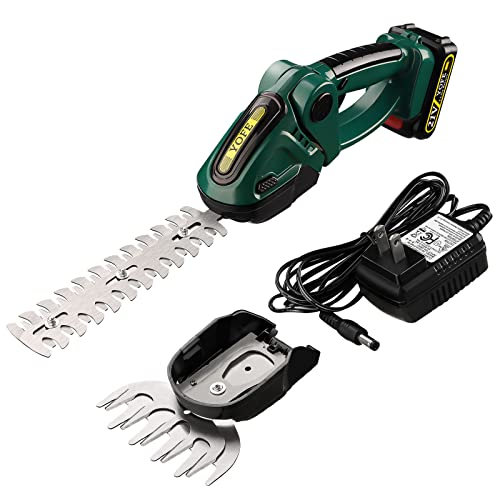 2-in-1Cordless Grass Shears, 21V Handheld Electric Mini Hedge Trimmer Cordless, 2000RPM Grass Trimmer Hedge Cutter Clippers with 1.5Ah Rechargeable Battery & Charger Included for Patio Lawn Garden