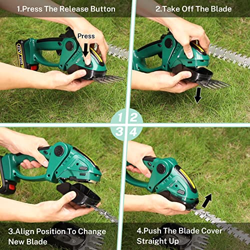 2-in-1Cordless Grass Shears, 21V Handheld Electric Mini Hedge Trimmer Cordless, 2000RPM Grass Trimmer Hedge Cutter Clippers with 1.5Ah Rechargeable Battery & Charger Included for Patio Lawn Garden